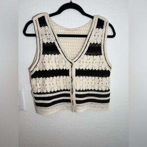 FTITCH + FEATHER Black and Cream Crochet Crop Top
